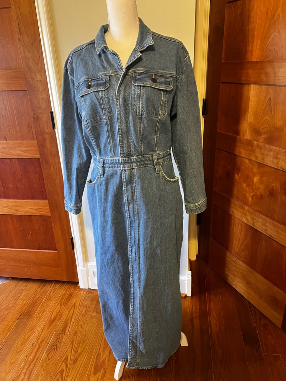 Long Denim Shirt Dress - Blue Denim